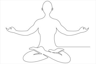 Sürekli olarak yoga yapan bir adamın çizdiği bir çizgi ana taslak çizimi.