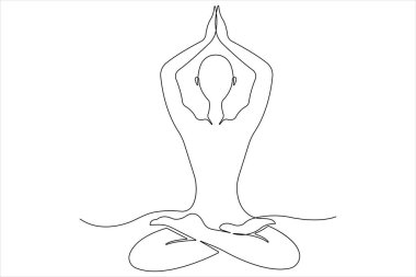 Sürekli olarak yoga yapan bir adamın çizdiği bir çizgi ana taslak çizimi.