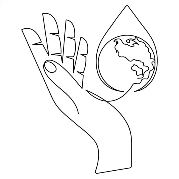 Dünya su günü tek çizgi çizimi ve bir çizgi su damlası ana hatlı vektör sanat çizimi