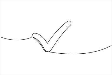 Kontrol işaretinin sürekli bir çizgisi. Kene tek çizgi simgesi. Siyah simge, Vektör illüstrasyonunu işaretle