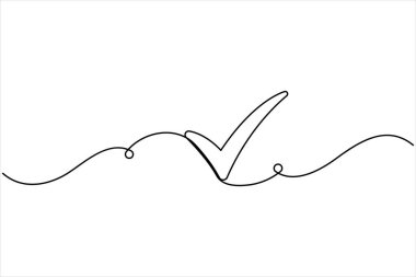 Kontrol işaretinin sürekli bir çizgisi. Kene tek çizgi simgesi. Siyah simge, Vektör illüstrasyonunu işaretle