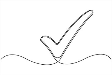 Kontrol işaretinin sürekli bir çizgisi. Kene tek çizgi simgesi. Siyah simge, Vektör illüstrasyonunu işaretle