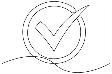 Kontrol işaretinin sürekli bir çizgisi. Kene tek çizgi simgesi. Siyah simge, Vektör illüstrasyonunu işaretle