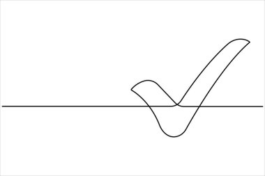 Kontrol işaretinin sürekli bir çizgisi. Kene tek çizgi simgesi. Siyah simge, Vektör illüstrasyonunu işaretle