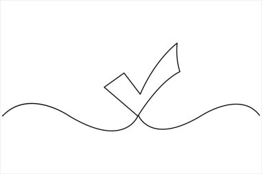 Kontrol işaretinin sürekli bir çizgisi. Kene tek çizgi simgesi. Siyah simge, Vektör illüstrasyonunu işaretle