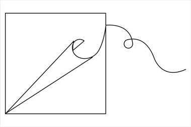 Katlanmış köşeli vektör illüstrasyonlu belgenin sürekli bir satır çizimi