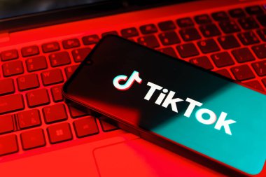 Prag, Çek Cumhuriyeti - 720 2024: TikTok logosunu gösteren akıllı telefon.