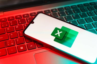 Prag, Çek Cumhuriyeti - 723 2024: Microsoft Excel logosunu gösteren akıllı telefon.