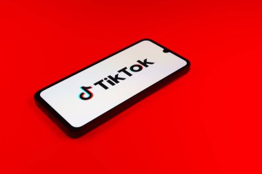 Prag, Çek Cumhuriyeti - 10 21 2024: Tiktok logosunu gösteren akıllı telefon.