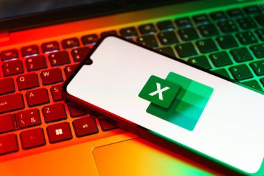 Prag, Çek Cumhuriyeti - 723 2024: Microsoft Excel logosunu gösteren akıllı telefon.