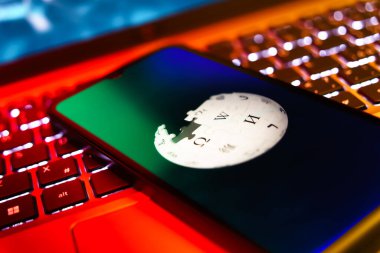 Prag, Çek Cumhuriyeti - 10 21 2024: Wikipedia logosunu gösteren akıllı telefon.