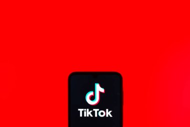 Prag, Çek Cumhuriyeti - 10 21 2024: Tiktok logosunu gösteren akıllı telefon