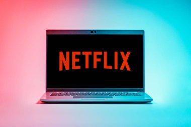 Prag, Çek Cumhuriyeti - 21 Ekim 2024: Netflix logosunu gösteren modern dizüstü bilgisayar ekranı