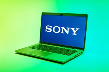 Prag, Çek Cumhuriyeti - 21 Ekim 2024: Sony logosunu gösteren modern dizüstü bilgisayar ekranı