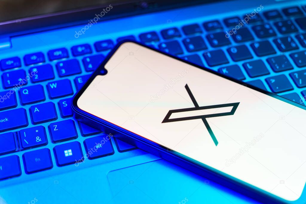 Prague, Czechia - 8 20 2024: Smartphone on surface showing social network X logo