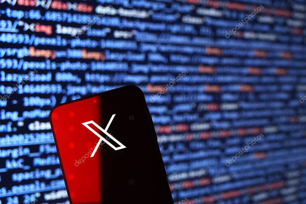Prague, Czechia - 8 20 2024: Smartphone on surface showing social network X logo.