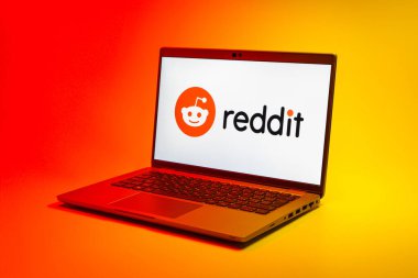 Prag, Çek Cumhuriyeti - 21 Ekim 2024: Reddit logosunu gösteren modern dizüstü bilgisayar ekranı