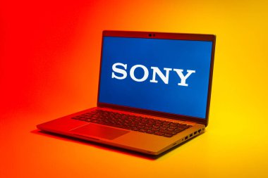 Prag, Çek Cumhuriyeti - 21 Ekim 2024: Sony logosunu gösteren modern dizüstü bilgisayar ekranı
