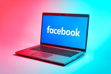 Prag, Çek Cumhuriyeti - 21 Ekim 2024: Facebook logosunu gösteren modern dizüstü bilgisayar ekranı