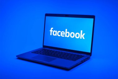 Prag, Çek Cumhuriyeti - 21 Ekim 2024: Facebook logosunu gösteren modern dizüstü bilgisayar ekranı