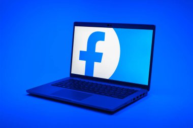 Prag, Çek Cumhuriyeti - 21 Ekim 2024: Facebook logosunu gösteren modern dizüstü bilgisayar ekranı