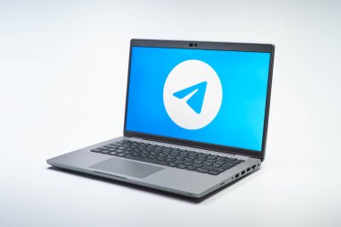 Prag, Çek Cumhuriyeti - 21 Ekim 2024: Telgraf logosunu gösteren modern dizüstü bilgisayar ekranı