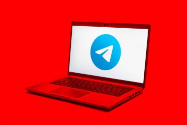 Prag, Çek Cumhuriyeti - 21 Ekim 2024: Telgraf logosunu gösteren modern dizüstü bilgisayar ekranı