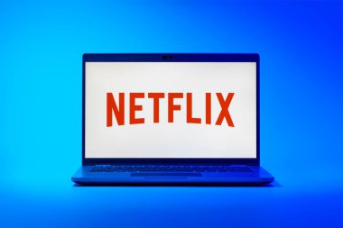 Prag, Çek Cumhuriyeti - 21 Ekim 2024: Netflix logosunu gösteren modern dizüstü bilgisayar ekranı