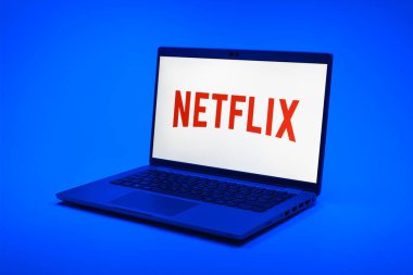 Prag, Çek Cumhuriyeti - 21 Ekim 2024: Netflix logosunu gösteren modern dizüstü bilgisayar ekranı
