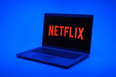 Prag, Çek Cumhuriyeti - 21 Ekim 2024: Netflix logosunu gösteren modern dizüstü bilgisayar ekranı
