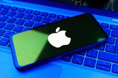 Prag, Çek Cumhuriyeti - 10 21 2024: Apple logosunu gösteren akıllı telefon.