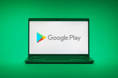 Prag, Çek Cumhuriyeti - 21 Ekim 2024: Google Pay logosunu gösteren modern dizüstü bilgisayar ekranı