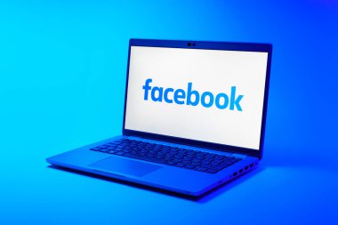 Prag, Çek Cumhuriyeti - 21 Ekim 2024: Facebook logosunu gösteren modern dizüstü bilgisayar ekranı