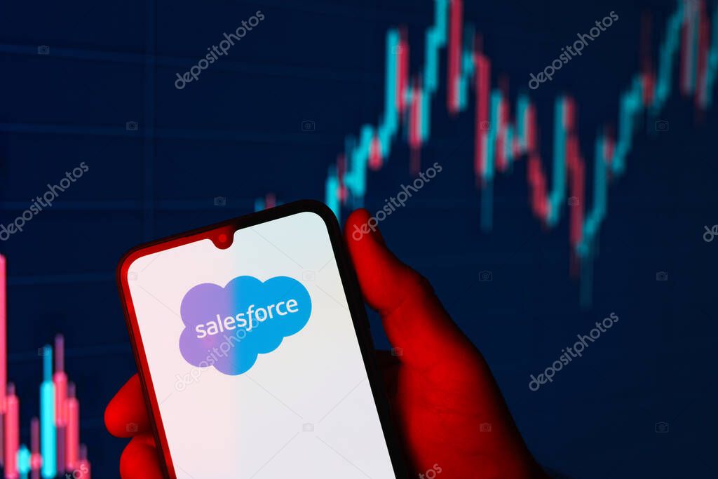 Prague, Czechia - 10 21 2024: Smartphone on surface showing Salesforce logo.