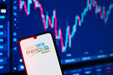 Prag, Çek Cumhuriyeti - 10 21 2024: Nextera Enerji logosunu gösteren akıllı telefon.