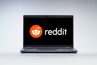 Prag, Çek Cumhuriyeti - 21 Ekim 2024: Reddit logosunu gösteren modern dizüstü bilgisayar ekranı