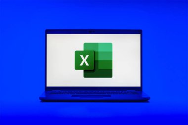 Prag, Çek Cumhuriyeti - 21 Ekim 2024: Excel logosunu gösteren dizüstü bilgisayar ekranı