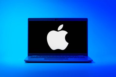 Prag, Çek Cumhuriyeti - 21 Ekim 2024: Elma logosunu gösteren dizüstü bilgisayar ekranı