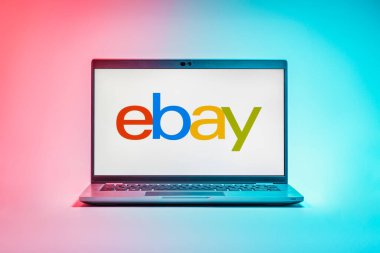 Prag, Çek Cumhuriyeti - 21 Ekim 2024: ebay logosunu gösteren dizüstü bilgisayar ekranı