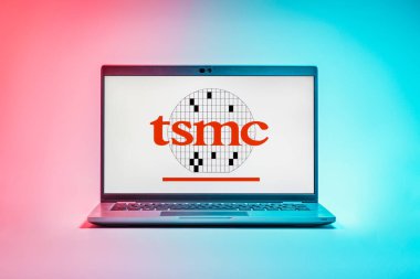 Prag, Çek Cumhuriyeti - 21 Ekim 2024: TSMC logosunu gösteren dizüstü bilgisayar ekranı