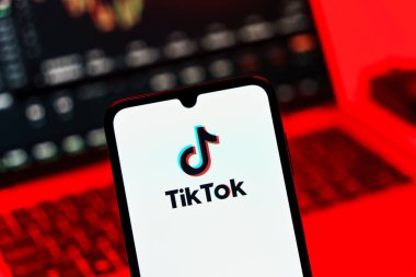 Prag, Çek Cumhuriyeti - 10 21 2024: Tiktok logosunu gösteren akıllı telefon.