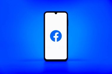 Prag, Çek Cumhuriyeti - 10 21 2024: Facebook logosu gösteren akıllı telefon.