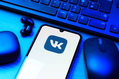 Prag, Çek Cumhuriyeti - 10 21 2024: VK logosunu gösteren akıllı telefon.