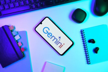 Prag, Çek Cumhuriyeti - 10 21 2024: Gemini logosunu gösteren akıllı telefon.
