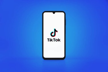 Prag, Çek Cumhuriyeti - 10 21 2024: Tiktok logosunu gösteren akıllı telefon.