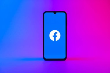 Prag, Çek Cumhuriyeti - 10 21 2024: Facebook logosu gösteren akıllı telefon.