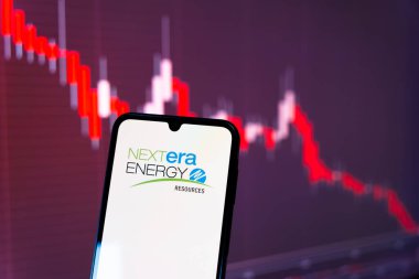 Prag, Çek Cumhuriyeti - 10 21 2024: Nextera Enerji logosunu gösteren akıllı telefon.