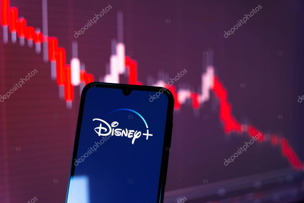Prague, Czechia - 10 21 2024: Smartphone on surface showing Disney + logo.