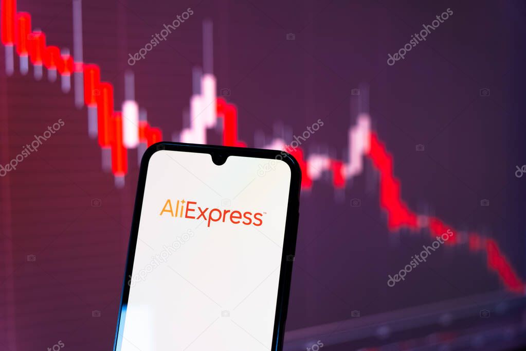 Prague, Czechia - 10 21 2024: Smartphone on surface showing AliExpress logo.