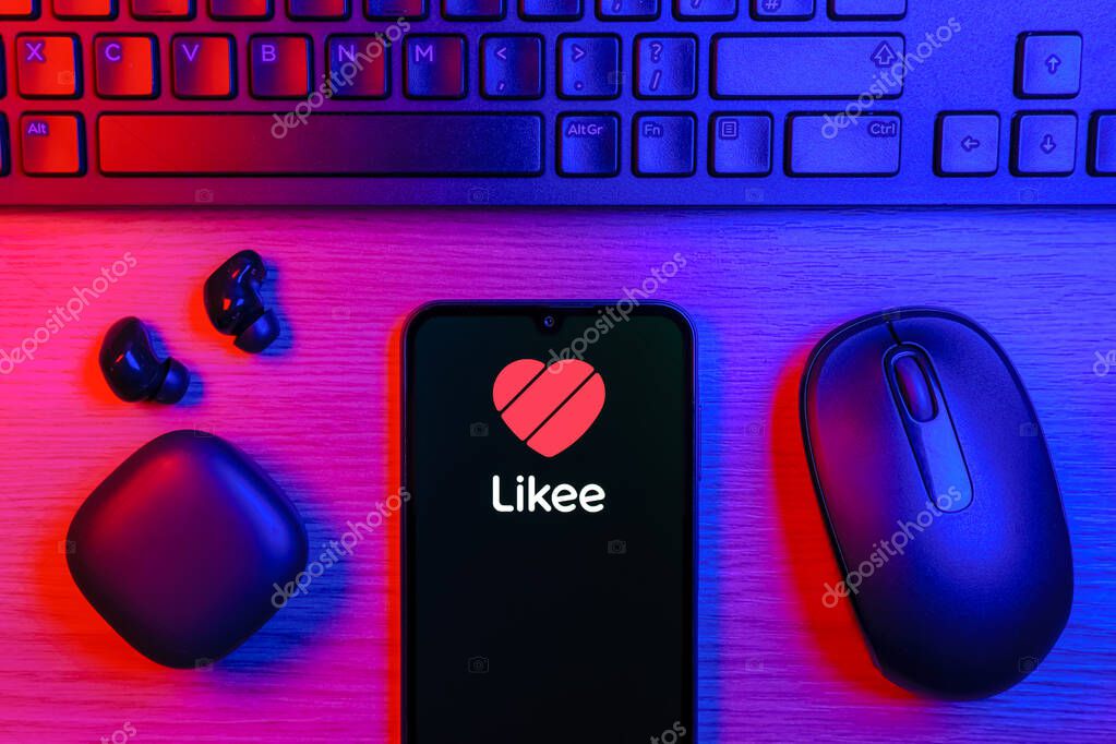 Prague, Czechia - 10 21 2024: Smartphone on surface showing Likee logo.